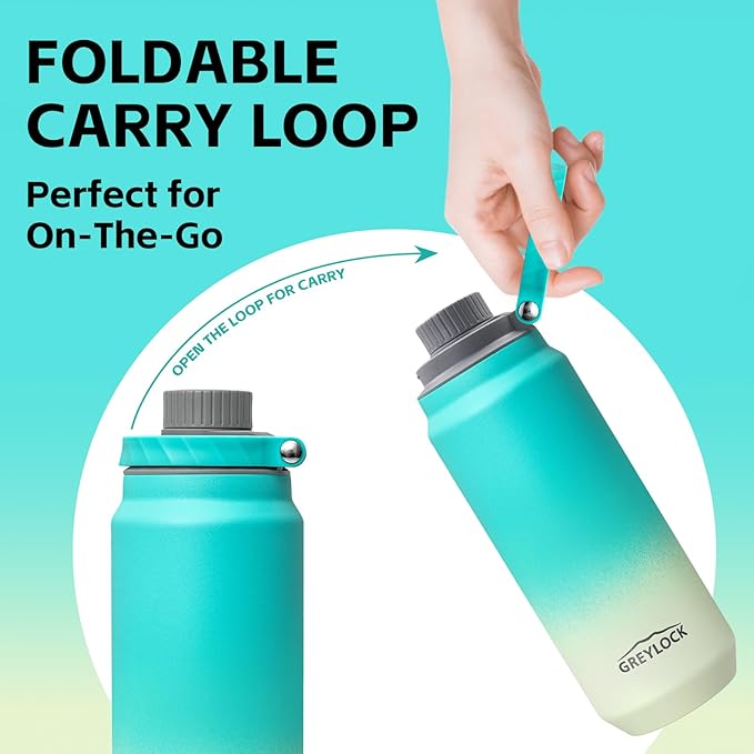 Greylock 20 oz Insulated Stainless Steel Water Bottle with Straw Lid- BPA-Free Leak Proof When Closed, Reusable Metal Water Bottle with Carry Handle for Travel Camping, 24 Hours Cold (Seafoamrise)