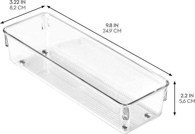 iDesign Recycled Plastic Drawer Organizer, Set of 2, The Linus Collection – 4" x 16" x 3", Clear Bins