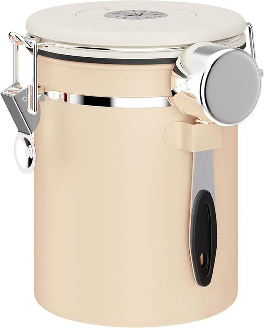 ShanSon Coffee Canister Airtight Coffee Container Stainless Steel Coffee Bean Storage Container with CO2 Release Valve and Scoop Coffee Canister for Beans,Grounds,Sugar,Flour,Tea,Cereal,22OZ,Brown