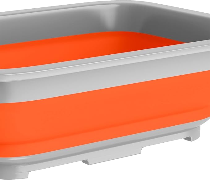 Collapsible Ice Bucket - 7.27-Liter Portable Outdoor Multi-Use Basin, Dish Tub, and Storage Basket for Camping and Tailgating by Wakeman (Orange)