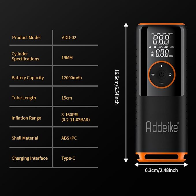 Tire Inflator Portable Air Compressor,160 PSI Air Pump for Car Tires with Digital Pressure Gauge Can Charge Mobile Phone, One Click Smart Pump Tire Inflator with LED Light, for Motorcycle, Bicycle
