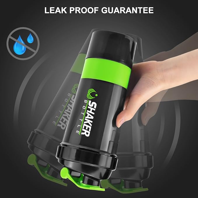 Protein Shaker Bottle,16 oz Shake Cup for Protein Powder with Storage,Sports Water Bottle,Non Slip 3 Layer Twist Off 3oz Cups with Pill Tray Leak Proof Shake Bottles for Protein Mixes