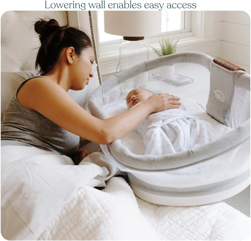 HALO BassiNest Luxe Swivel Sleeper - Over-Bed Baby Bassinet with 360° Rotation, Vibrations, White Noise, and Safe Close-Sleeping Design, Dove Grey Tweed