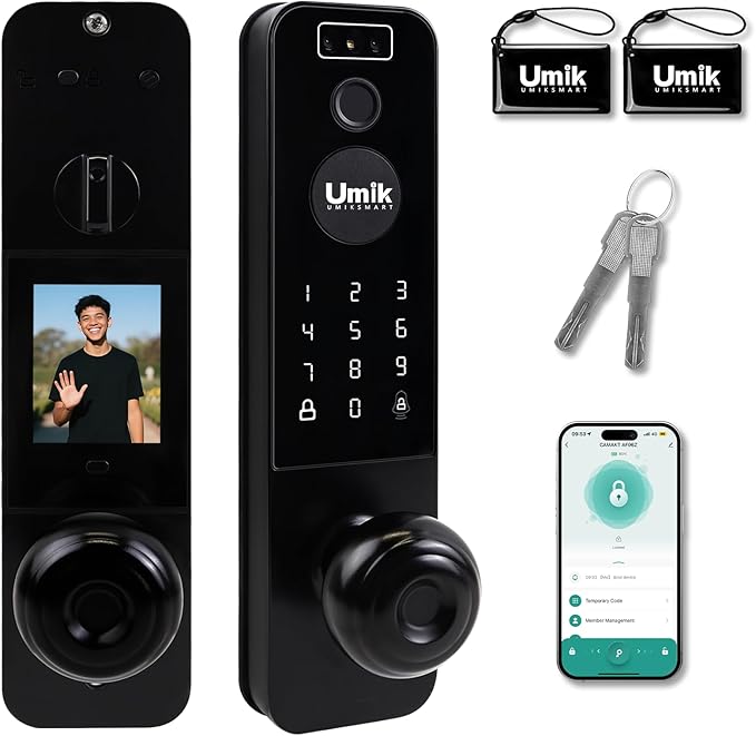3D Face Recognition Smart Door Lock, Video Smart Lock with Camera&Doorbell, 6-in-1 Keyless Entry Door Lock for Front Door, APP Remote Control (Black)