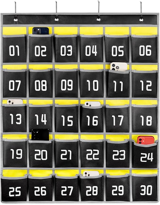 Loghot Classroom Accessories Closet Pocket Chart for Cell Phones Holder Wall Door Hanging Organizer (30 Pockets Black)
