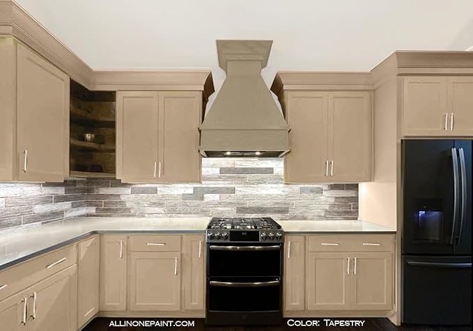 ALL-IN-ONE Paint, Durable cabinet and furniture paint. Built in primer and top coat, no sanding needed. Includes our 30 featured color card - Tapestry (khaki brown), 8oz Sample