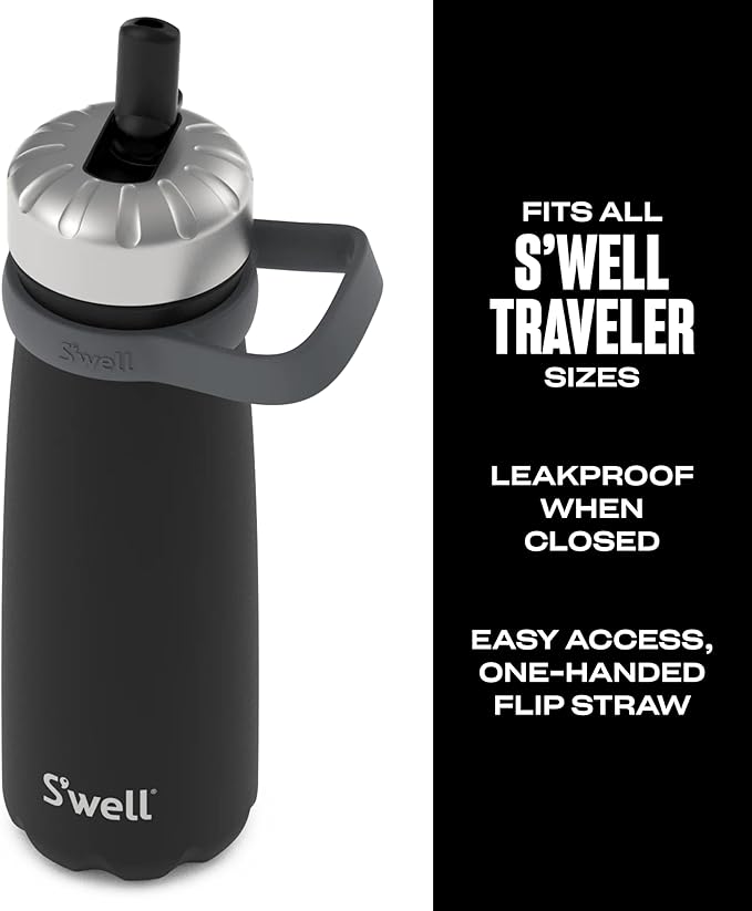 S'well Traveler Flip Straw Lid, Fits All Traveler Sizes, 18/8 Stainless Steel Lid with Straw, Flip Open for Easy Sipping On The Go, BPA Free,