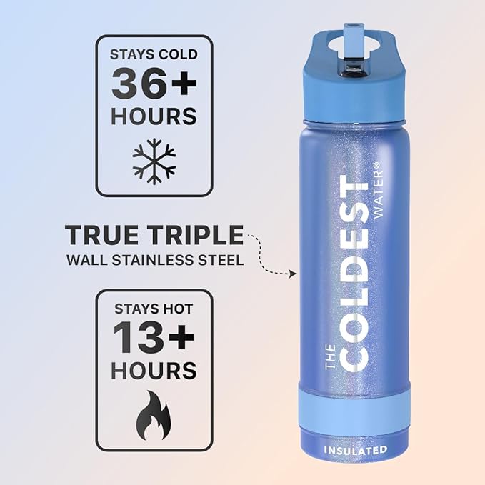 Coldest Sports Water Bottle with Straw Lid Vacuum Insulated Stainless Steel Metal Thermos Bottles Reusable Leak Proof Flask for Sports Gym (24 oz, Galactic Blue)