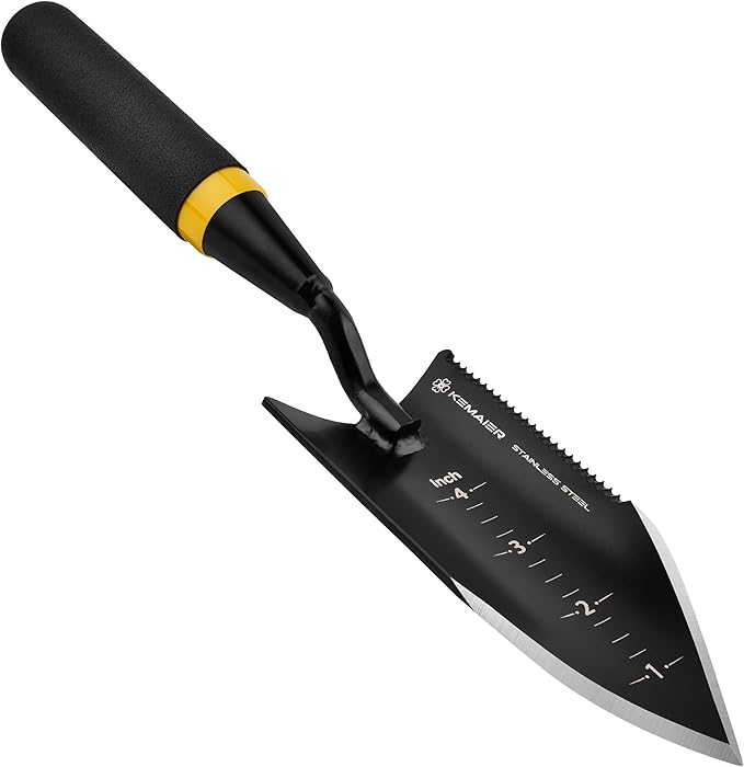 Heavy-Duty Trowel Garden Tool, Stainless Steel Serrated Hand Shovel for Effortless Digging, Weed Control, and Precise Bulb Planting