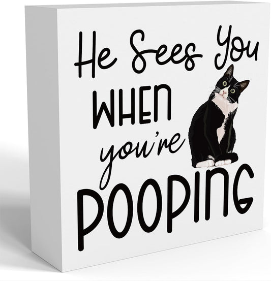 Funny Bathroom Decor Are You Pooping Cat Sign Funny Bathroom Toilet Table Decoration Funny Cat Gifts Bathroom Wall Decor Cat Gifts for Women Gifts for Cat Lovers, Bathroom Wooden Box Sign Decor