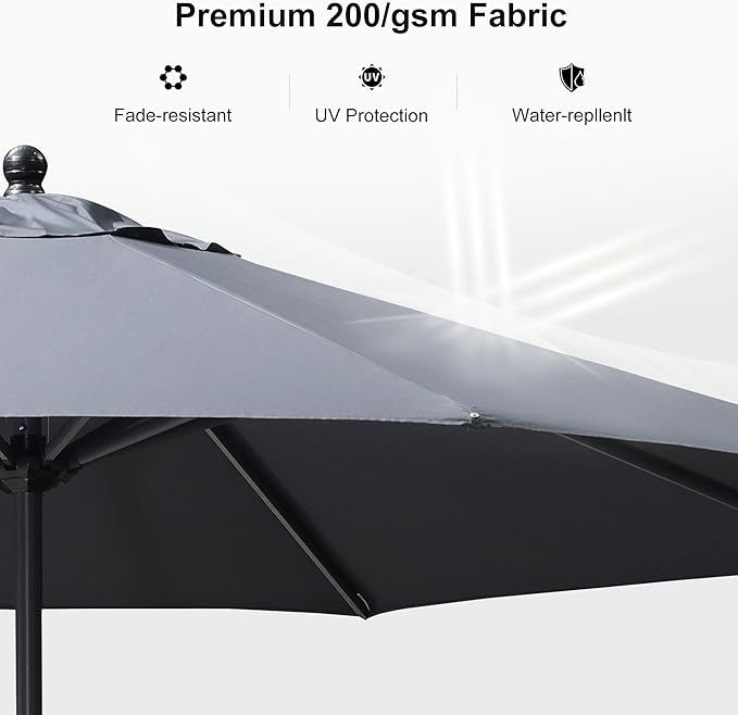 PURPLE LEAF 11' Round Patio Umbrella Outdoor Table Umbrella Aluminum Frame Market Umbrella Sun Umbrella with 8 Sturdy Ribs for Garden Deck Lawn & Pool Gray