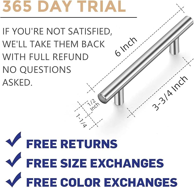 Ravinte 50 Pack | 6'' Cabinet Pulls Brushed Nickel Stainless Steel Kitchen Drawer Pulls Cabinet Handles 6”Length, 3-3/4” Hole Center with Mounting Template