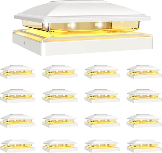 VOLISUN Solar Post Cap Light Outdoor Waterproof 16pack,Solar Fence - Post Lights for 4x4 5x5 6x6 Wooden/Vinyl Post,White Deck Cap Light Solar Powered with Warm White for Garden/Patio/Porch