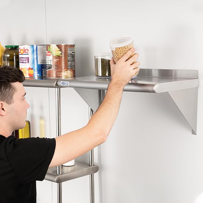 HARDURA Stainless Steel Shelf 12" x 48", 250lb Commercial Shelves Wall Mount Metal Shelving with Backsplash and Brackets for Kitchen, Restaurant, Laundry Room and Home