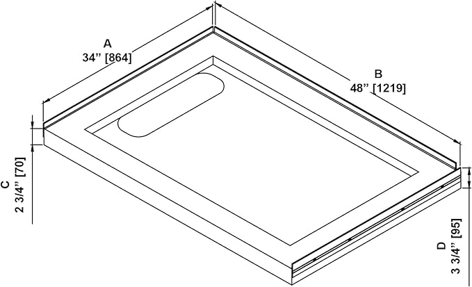 OVE Decors 48-in W x 34-in D Shower Base Pan Rectangle, Hidden Side Drain, White Acrylic, Reversible Design