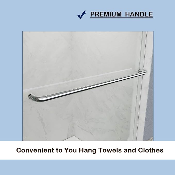 SUNNY SHOWER Bathtub Door Double Glass Sliding Shower Tub Door 60" W x 57.4" H Semi-Frameless 1/4" Clear Glass Shower Enclosure Doors for Bathroom, Chrome Finish