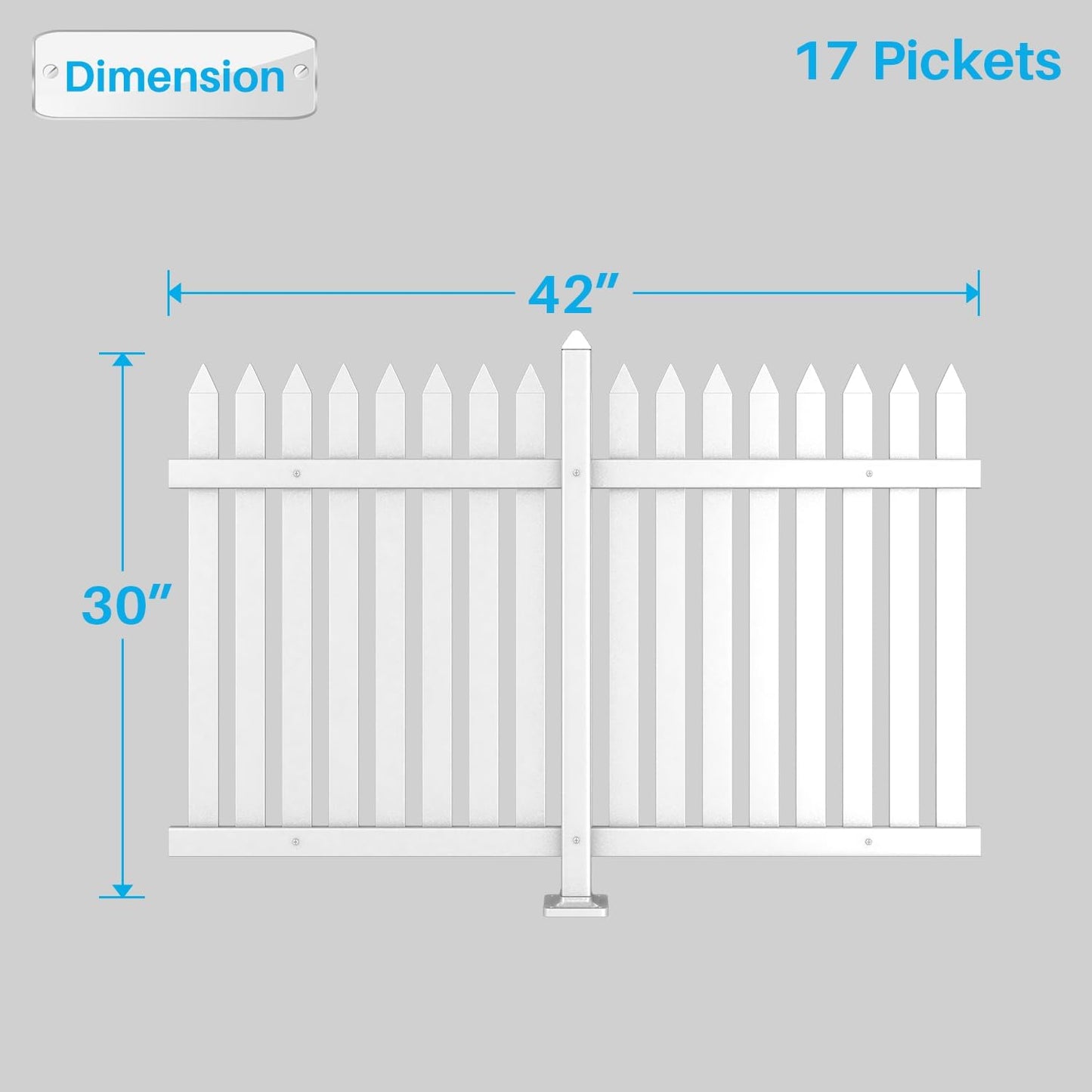 Patio 6 Sets Vinyl Picket Fence Panels 30" H x 84" W White PVC Decorative Fence for Front Yard Porch Patio Deck Pool Air Conditioner Fence Safety Dog Fence (34 Pickets, Straight)