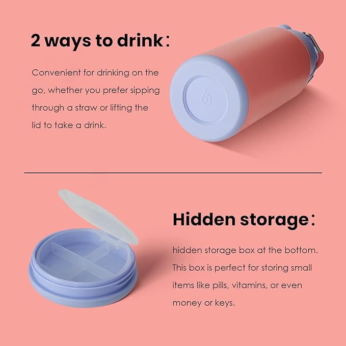 BOTTLE BOTTLE 32oz Insulated Water Bottle Stainless Steel Sport Water Bottle with Straw Dual-use Lid Design for Gym with Pill Box (lavender dream)