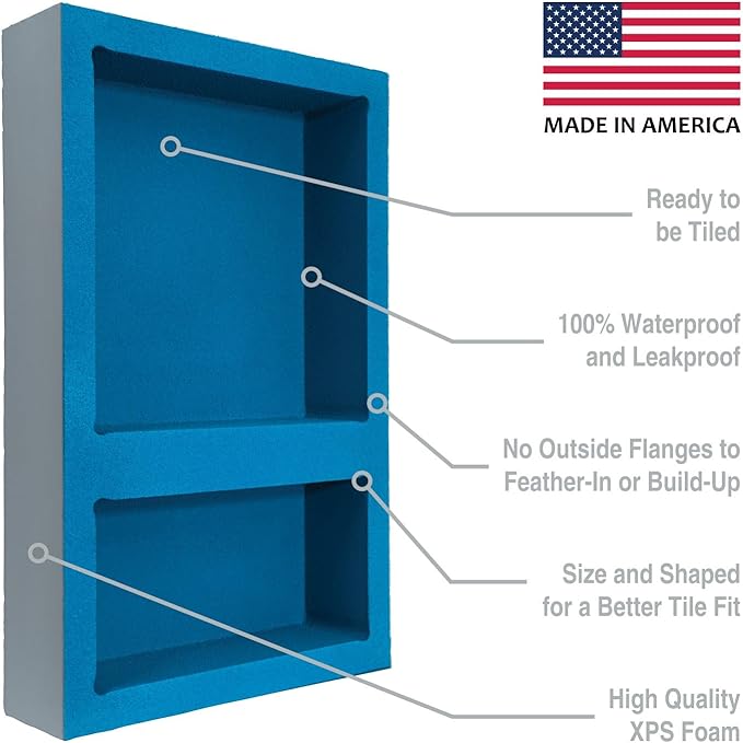 Noble Preformed 304 Wide Combo Shower Niche Modern Bathroom Storage Solution with Built-in Shelf Water-Resistant Easy Install Ideal for Toiletries Shampoo Shower Accessories (14 ¼” W × 22 ½” H)