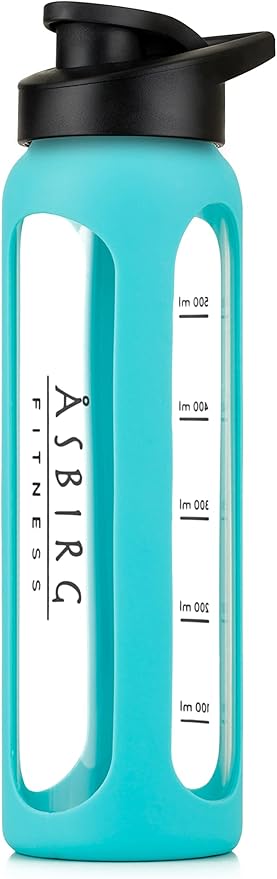 Fitness | Glass Protein Shaker | Protein Shaker | Drinking Bottle | with Spiral Ball - Aqua