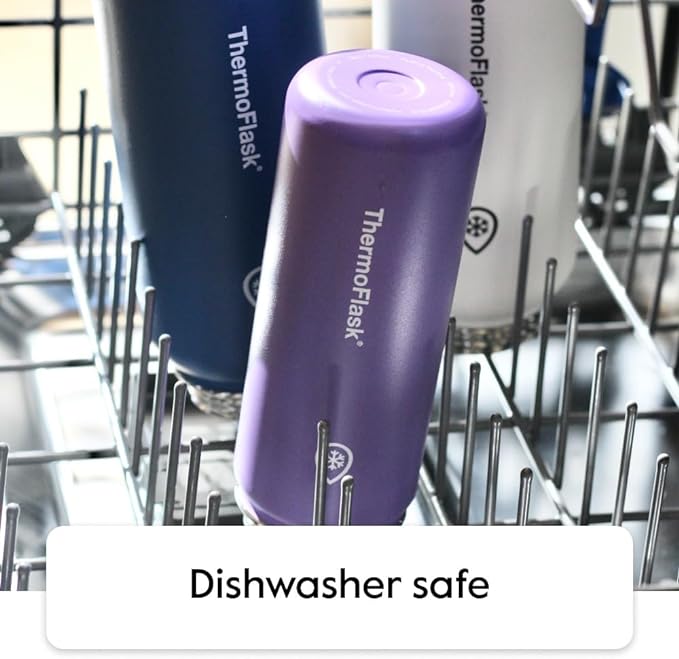 ThermoFlask 16 oz Double Wall Vacuum Insulated Stainless Steel 2-Pack of Water Bottles, Blueberry/Wolf Grey