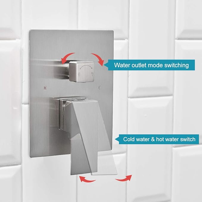 BWE 16 Inch Square Bathroom Luxury Rain Mixer Shower Combo Set Shower Kit Wall Mounted Rainfall Shower Head System Brushed Nickel Shower Faucet Rough-in Valve Body and Trim Included