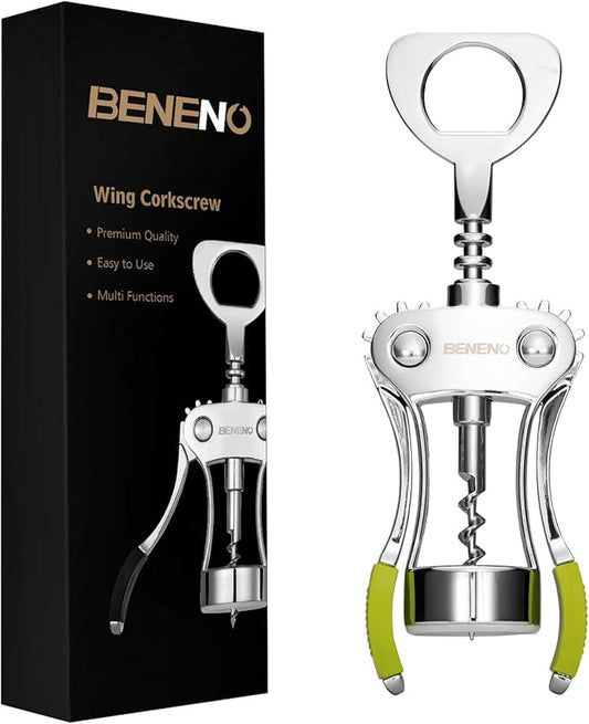 Wine Opener, Zinc Alloy Premium Wing Corkscrew Wine Bottle Opener with Multifunctional Bottles Opener, Sharp Corkscrew with Ergonomic Non-slip Wing Handle, Upgrade Green
