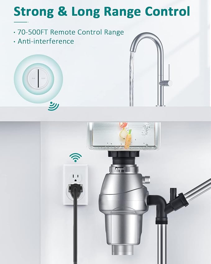 Garbage Disposal Button,Air Switch Garbage Disposal with No Wiring Needed,Garbage Disposal Button with 15A/1500W/4000V Anti-Surge for 500ft RF Range Magnetic Base Smart Plugs