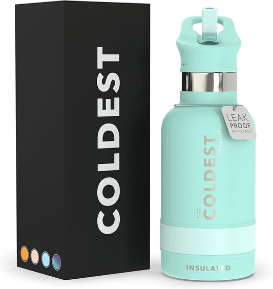 Coldest Water Bottle with Standard Mouth Straw Lid Metal Thermos Vacuum Insulated Stainless Steel l Reusable Leak Proof Cupholder Flask (12 oz Oceanic Greenl)