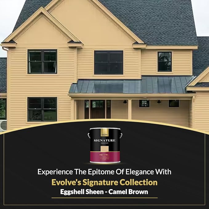 EVOLVE Signature Paint & Primer: Luxury Paint & Primer for Indoor & Outdoor Surfaces, Minimal Odor, Eggshell Sheen (Camel Brown, 1 Gallon)