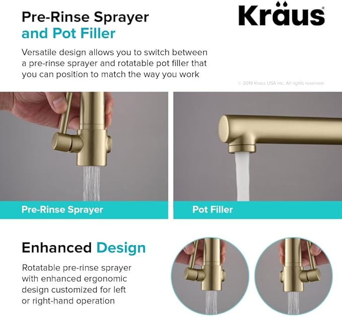 KRAUS Artec Pro (1 st Gen) Commercial Style Pre-Rinse Single Handle Kitchen Faucet (No Pull Down) with Pot Filler in Brushed Gold, KPF-1603BG (Pack of 1)