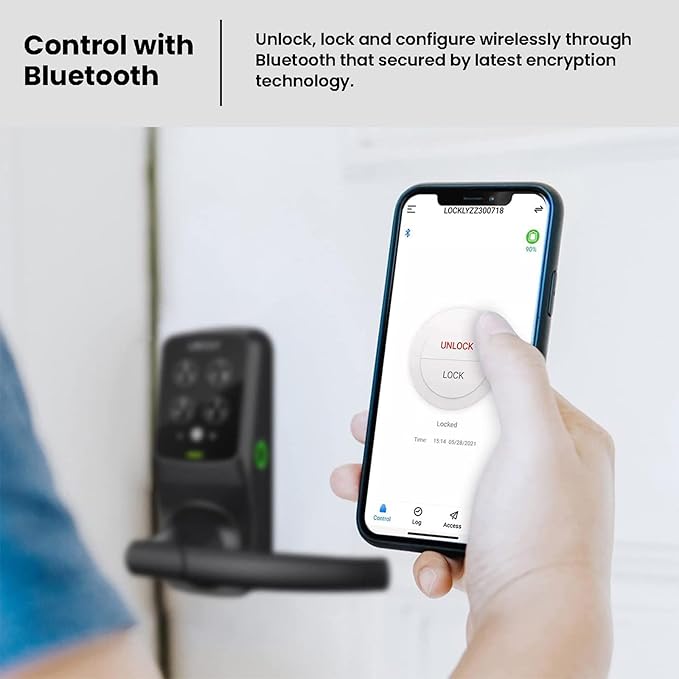 Lockly Secure Plus, Bluetooth Smart Door Lock, Keyless Entry Door Lock with Handle, PIN Genie® Keypad, 3D Biometric Fingerprint Sensor, Auto Lock