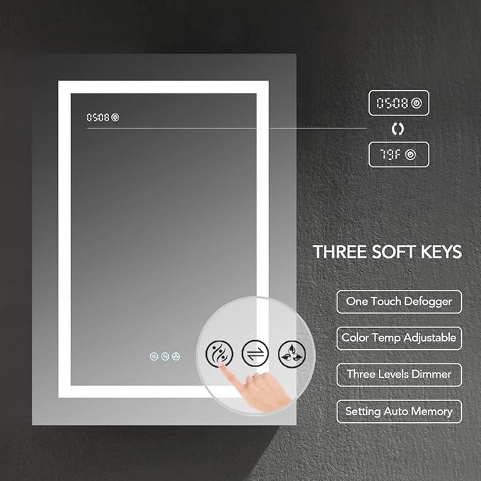 Blossom LED Medicine Cabinet with Mirror, 24x32 In | Lighted Bathroom Mirror Medicine Cabinet with Defogger | Recessed or Surface 3X Makeup Mirror, 3 Color Dimmer, Outlets & USB | A2(M)-24-Right Hinge