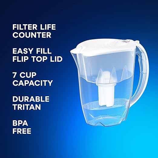AQUAPHOR Ideal 7-Cup Water Filter Pitcher - White with 3 x B15 Filters - Fits in The Fridge Door - Reduces Limescale and Chlorine - Ideal for Seven Cups