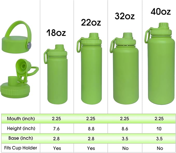 22oz Insulated Water Bottle ，Stainless Steel Sports Water Cup Flask with 2 Lids, Wide Mouth Travel Thermal Mug,Outdoor Sports Bottle（Lemon Green）