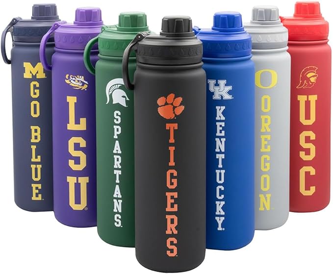 Clemson Tigers Water Bottle - Black Double Walled Stainless Steel 24 oz Keeps Drinks Cold or Hot