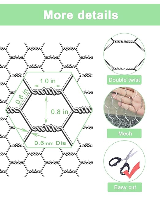 vensovo Galvanized Chicken Wire Mesh - Garden Animal Barrier Fence, 0.8 inch Mesh Fence for Pet,Rabbit,Poultry(13.7"×590")