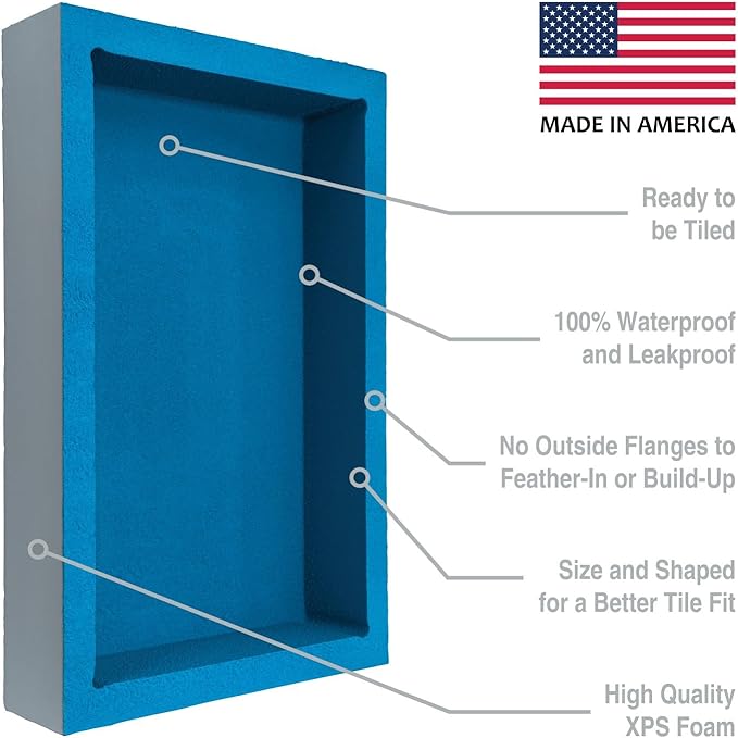 Noble Pre-Formed Rectangular Shower Niche 314 12"x20" with Adjustable Shelf Easy Install Water-Resistant Bathroom Storage Shelf Modern Design for Shower Essentials Durable and Stylish Organizer