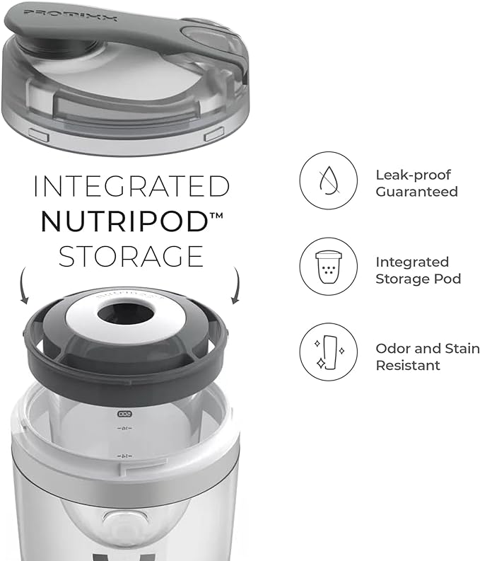 Promixx Pro Shaker Bottle | Rechargeable, Powerful for Smooth Protein Shakes | includes Supplement Storage - BPA Free | 20oz Cup (Silver White/Gray)
