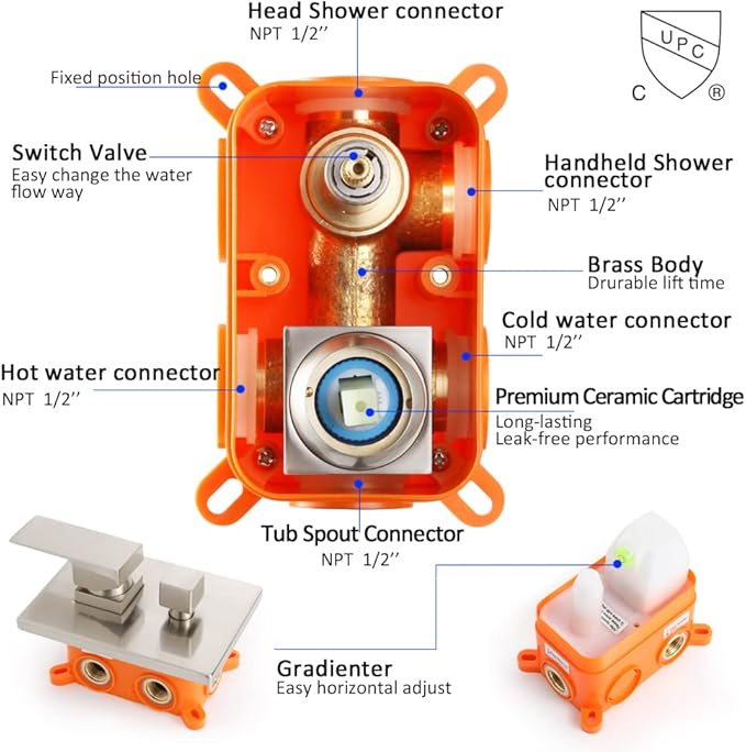 POP SANITARYWARE Shower Tub Faucet Set Brushed Nickel Bathroom 8 Inch Shower Head System with Tub Spout Wall Mounted Singe Handle Tub and Shower Trim Kit with Valve