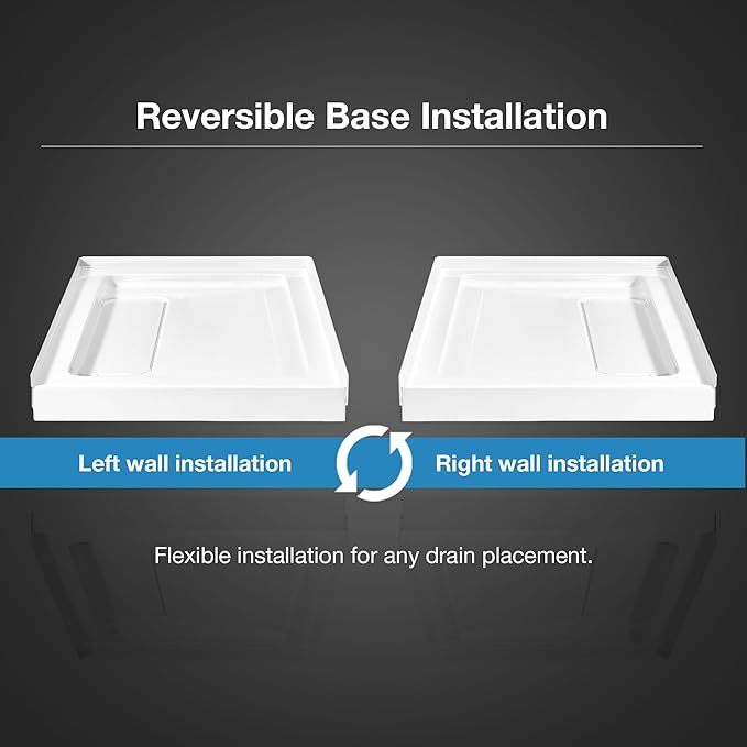 OVE Decors 36-in W x 36-in D Shower Base Pan Square, Hidden Side Drain, White Acrylic, Reversible Design