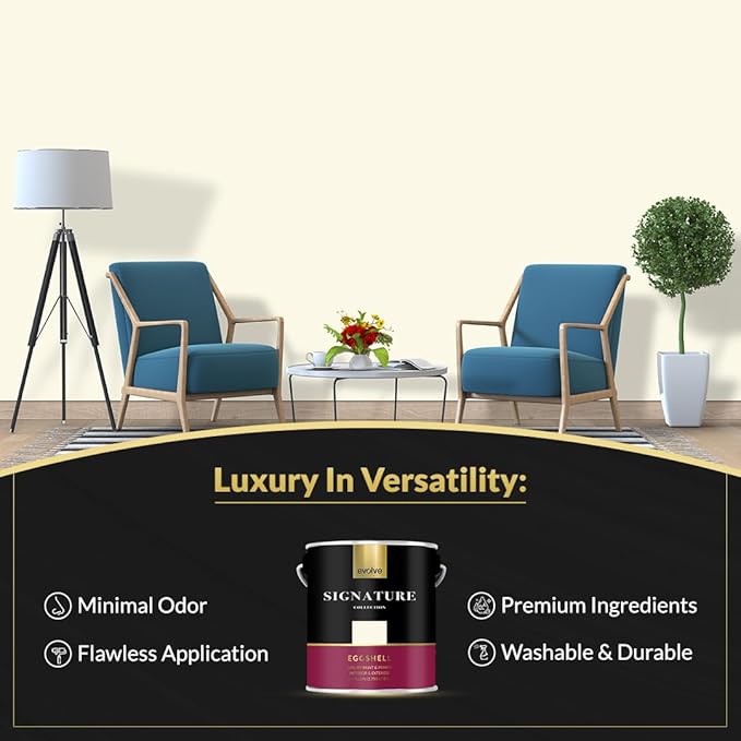 EVOLVE Signature Paint & Primer: Luxury Paint & Primer for Indoor & Outdoor Surfaces, Minimal Odor, Eggshell Sheen (Vanilla White, 1 Gallon)