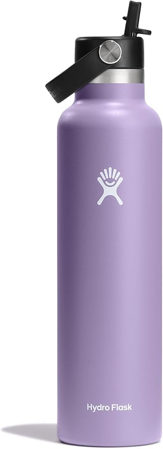 Hydro Flask 24 Oz Stainless Steel Standard Mouth Water Bottle with Flex Straw Cap and Double-Wall Vacuum Insulation