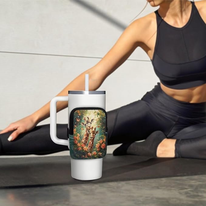 Giraffe Stanley Cup Pouch with Adjustable Strap Water Bottle Storage Bag 40oz IceFlow Tumbler Pouch for Stanley Accessories Flower