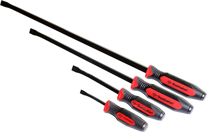 Mayhew Tools 14065 Dominator Pro Pry Bar Set, 8", 12", 25" & 36" Curved Pry Bars, Red