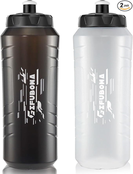 GIFUBOWA 1L Squeeze Water Sports Bottle 1 Liter Hockey Bottles 2 Pack - Easy Grip Design