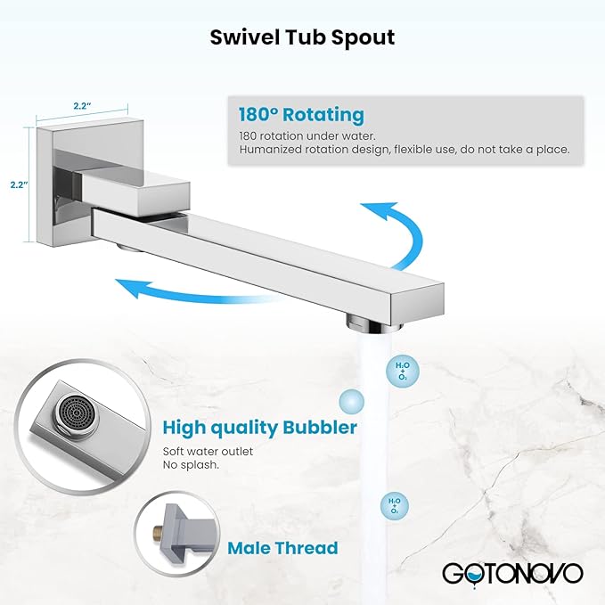 gotonovo Rainfall Tub Shower Faucet Set Bathroom Shower System with Tub Spout Wall Mount Square High Pressure Shower Fixtures with Handheld Sprayer Rough-In Valve 8'' Shower Head,Polished Chrome