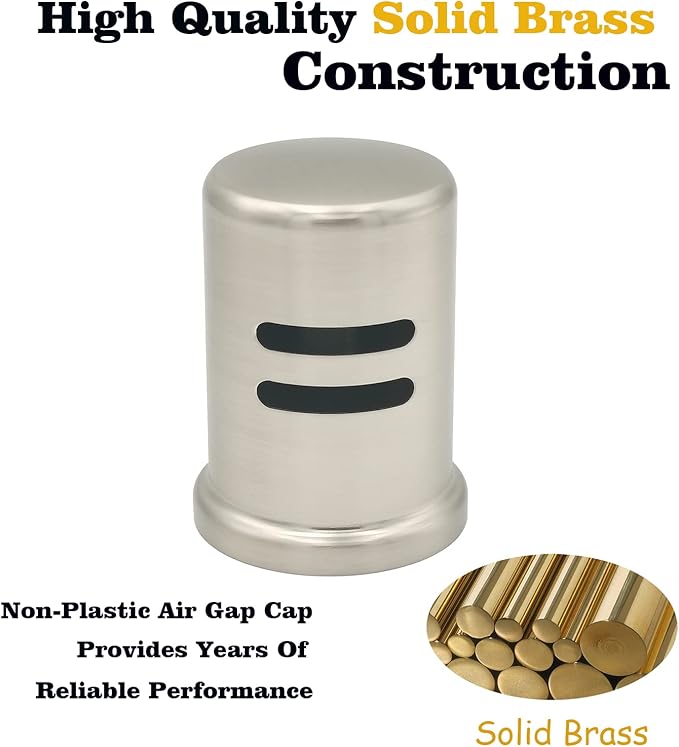 Dishwasher Air Gap Kits with Satin Nickel Dishwasher Air Gap Cover and Matching Escutcheon, Replacement air gap dishwasher, Solid Brass Air Gap Cap,Satin Nickel Finish