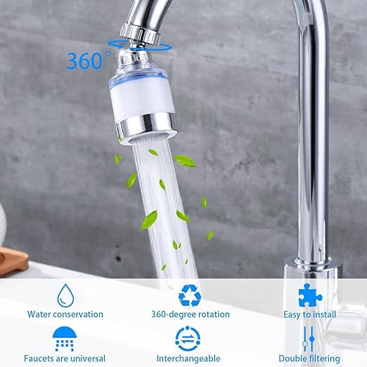 Silver Kitchen Sink Faucet Filter | Rotating Sink Faucet Water Purifier | Bathroom Sink Water Filter Faucet, 360-degree Rotation Multipurpose Water Filtering Device for Water Filtration and Softeners