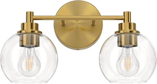 VONLUCE Bathroom Light Fixtures, 2-Light Vanity Light with Globe Glass Shades E26 Sockets, Bathroom Lights Over Mirror for Bedroom Hallway Living Room, Gold Finish